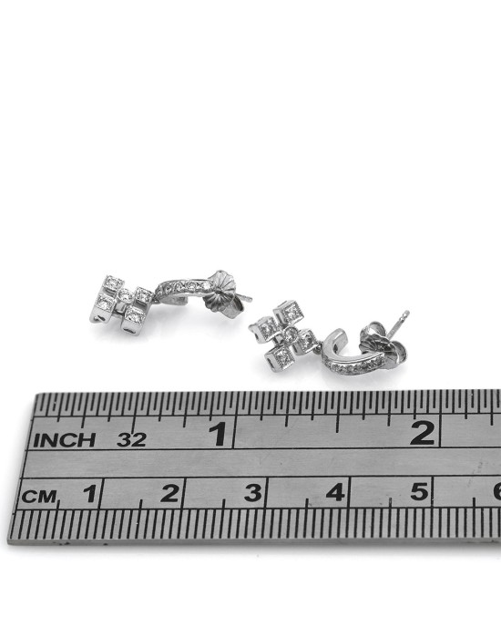 Diamond Pave Miniature Cross Drop Earrings